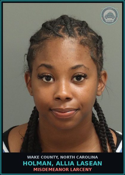 CCW arrest card for Holman, Allia Lasean in Wake County: MISDEMEANOR LARCENY
