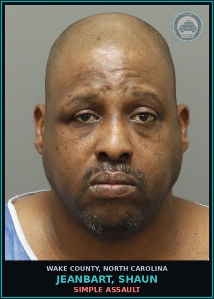 CCW arrest card for Jeanbart, Shaun in Wake County: SIMPLE ASSAULT