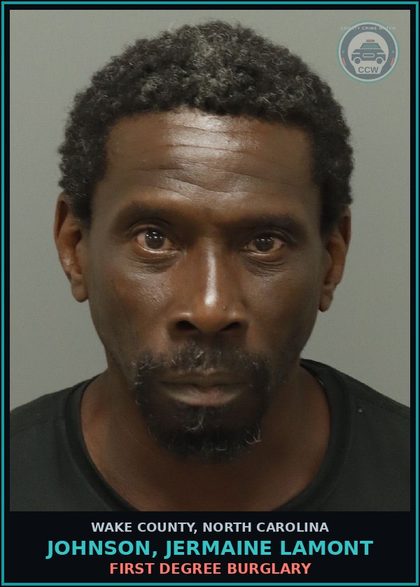 CCW arrest card for Johnson, Jermaine Lamont in Wake County: FTA-SECOND DEGREE TRESPASS