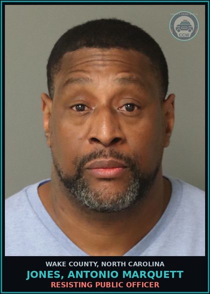 CCW arrest card for Jones, Antonio Marquett in Wake County: RESISTING PUBLIC OFFICER