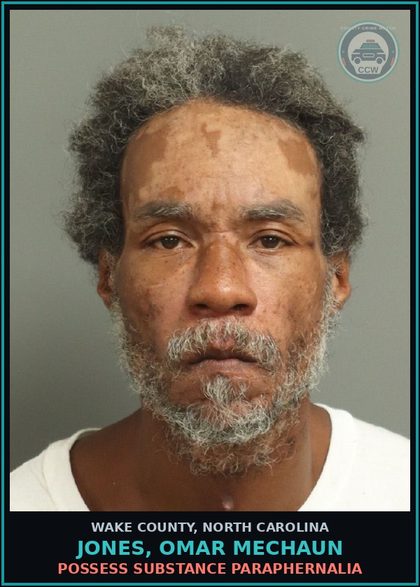 CCW arrest card for Jones, Omar Mechaun in Wake County: POSSESS DRUG PARAPHERNALIA