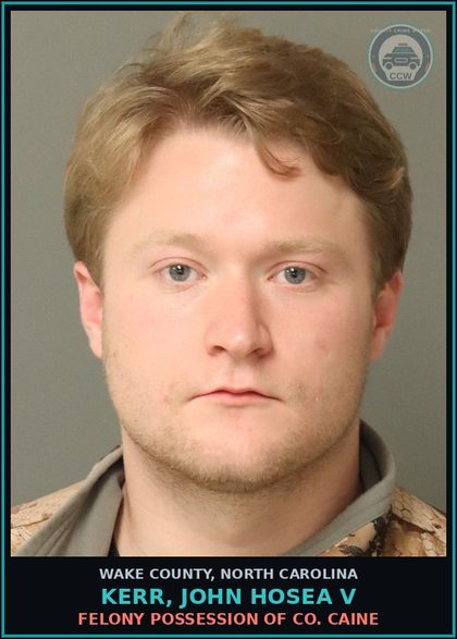 CCW arrest card for Kerr, John Hosea V in Wake County: SIMPLE POSSESS SCH VI CS (M)
