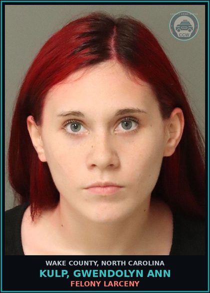 CCW arrest card for Kulp, Gwendolyn Ann in Wake County: FELONY LARCENY