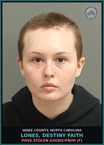 CCW arrest card for Lones, Destiny Faith in Wake County: FELONY LARCENY