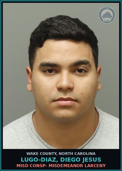 CCW arrest card for Lugo-Diaz, Diego Jesus in Wake County: MISD CONSP- MISDEMEANOR LARCENY