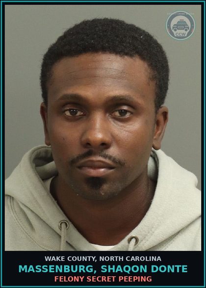 CCW arrest card for Massenburg, Shaqon Donte in Wake County: MISDEMEANOR SECRET PEEPING