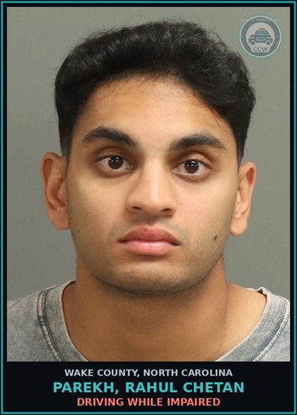 CCW arrest card for Parekh, Rahul Chetan in Wake County: DRIVING WHILE IMPAIRED