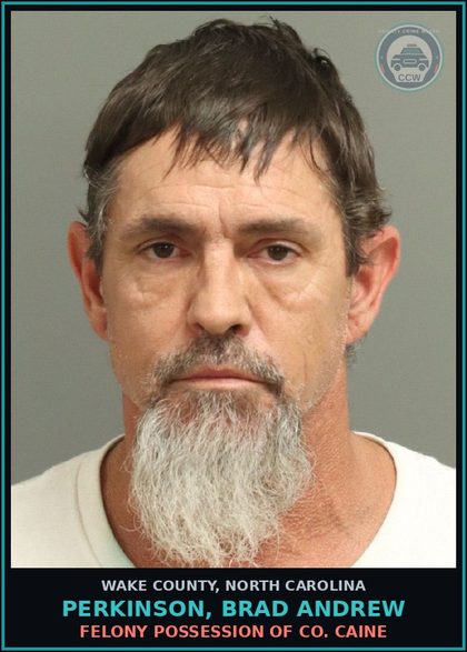 CCW arrest card for Perkinson, Brad Andrew in Wake County: FELONY POSSESSION OF COCAINE