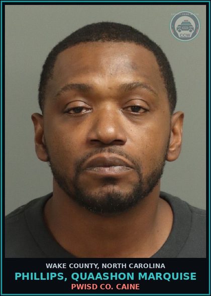 CCW arrest card for Phillips, Quaashon Marquise in Wake County: PWISD COCAINE