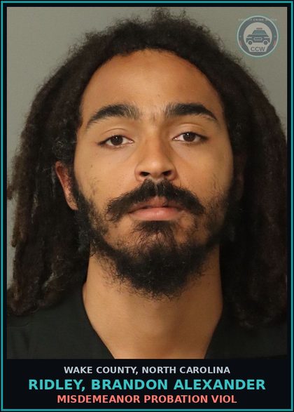 CCW arrest card for Ridley, Brandon Alexander in Wake County: MISDEMEANOR PROBATION VIOL