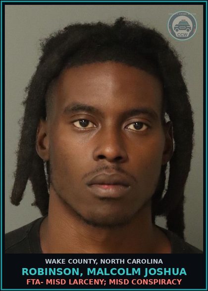 CCW arrest card for Robinson, Malcolm Joshua in Wake County: FTA- BREAKING OR ENTERING