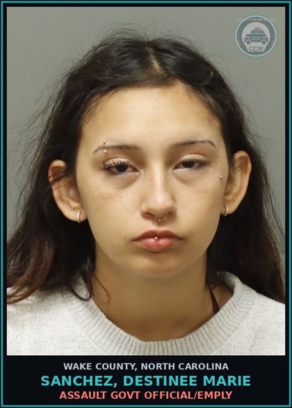 CCW arrest card for Sanchez, Destinee Marie in Wake County: INTOXICATED AND DISRUPTIVE
