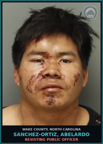 CCW arrest card for Sanchez-Ortiz, Abelardo in Wake County: RESISTING PUBLIC OFFICER