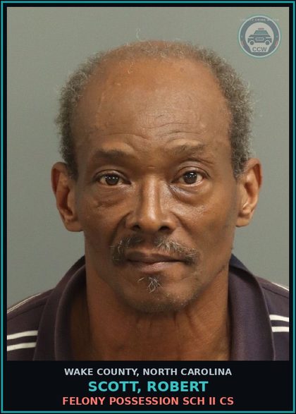 CCW arrest card for Scott, Robert in Wake County: FELONY POSSESSION SCH II CS
