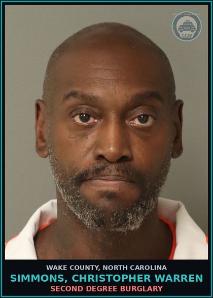 CCW arrest card for Simmons, Christopher Warren in Wake County: FINANCIAL CARD FRAUD (M)
