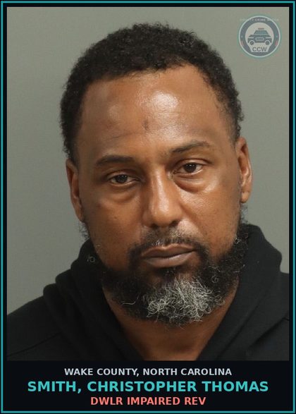 CCW arrest card for Smith, Christopher Thomas in Wake County: DWLR IMPAIRED REV