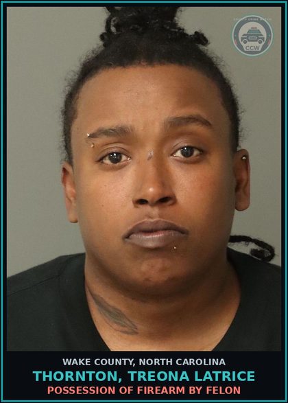 CCW arrest card for Thornton, Treona Latrice in Wake County: POSSESS Canna UP TO 1/2 OZ