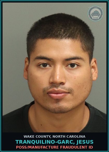 CCW arrest card for Tranquilino-Garc, Jesus in Wake County: POSSESS DRUG PARAPHERNALIA