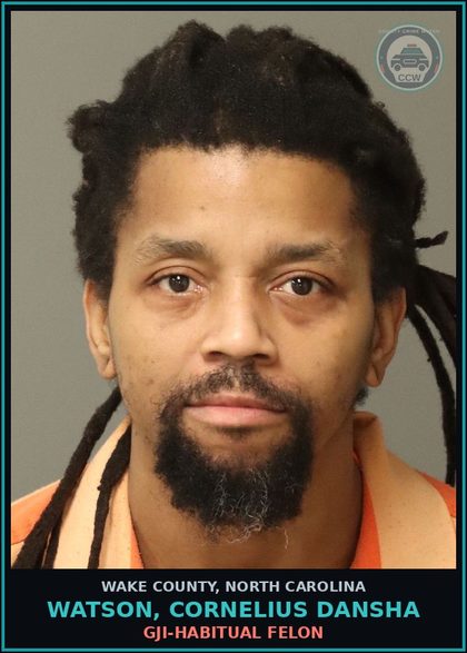 CCW arrest card for Watson, Cornelius Dansha in Wake County: GJI-HABITUAL FELON