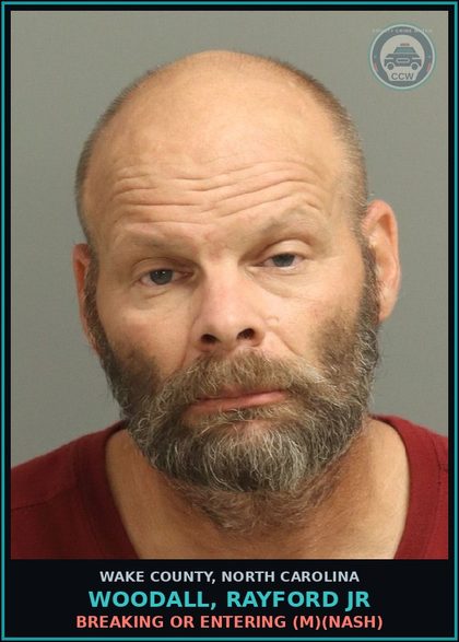CCW arrest card for Woodall, Rayford Jr in Wake County, North Carolina: BREAKING OR ENTERING (M)(NASH)