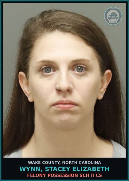 CCW arrest card for Wynn, Stacey Elizabeth in Wake County: FELONY POSSESSION SCH II CS