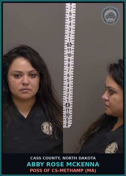 CCW arrest card for Abby Rose Mckenna in Cass County: Poss of CS-Methamp (MA)