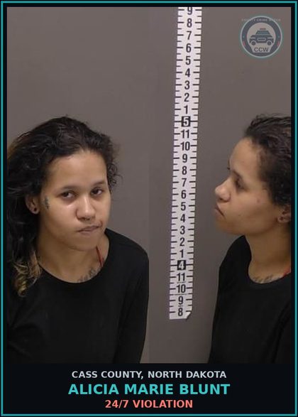 CCW arrest card for Alicia Marie Blunt in Cass County: 24/7 VIOLATION