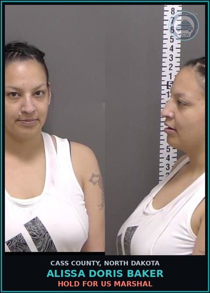 CCW arrest card for Alissa Doris Baker in Cass County: HOLD FOR US MARSHAL