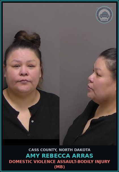 CCW arrest card for Amy Rebecca Arras in Cass County: Poss of five or fewer SII, III, IV, V, or CSA pills (MA)