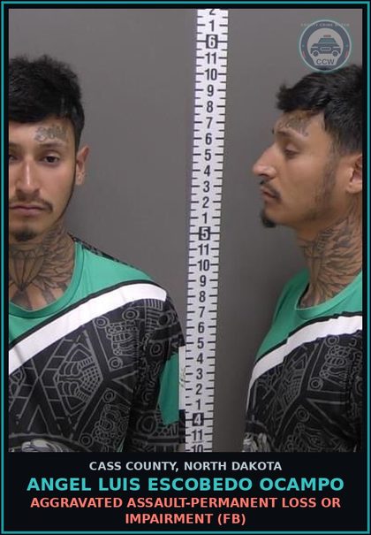 CCW arrest card for Angel Luis Escobedo Ocampo in Cass County: Aggravated assault-Permanent loss or impairment (FB)