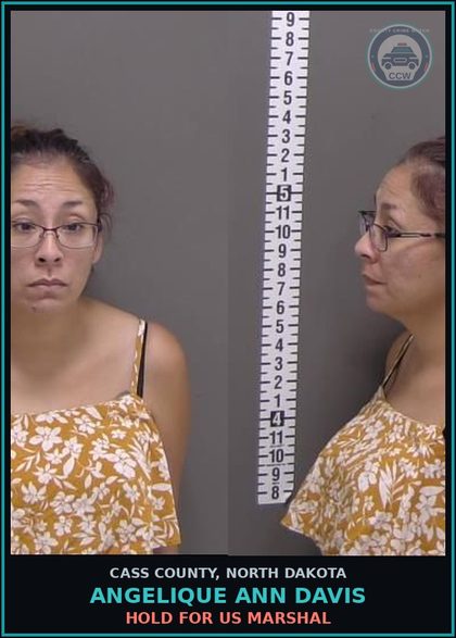 CCW arrest card for Angelique Ann Davis in Cass County: HOLD FOR US MARSHAL