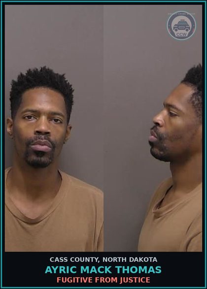 CCW arrest card for Ayric Mack Thomas in Cass County: FUGITIVE FROM JUSTICE