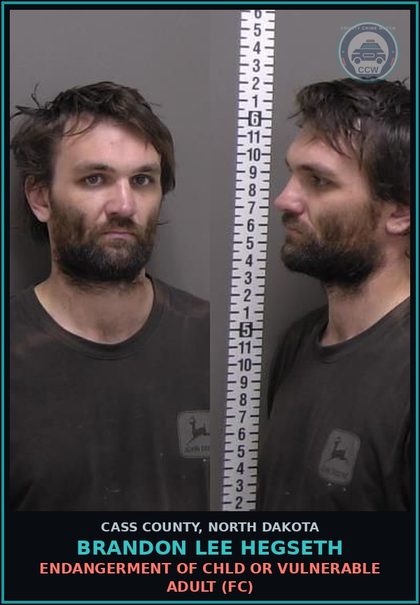 CCW arrest card for Brandon Lee Hegseth in Cass County: Driving under revocation (MB)