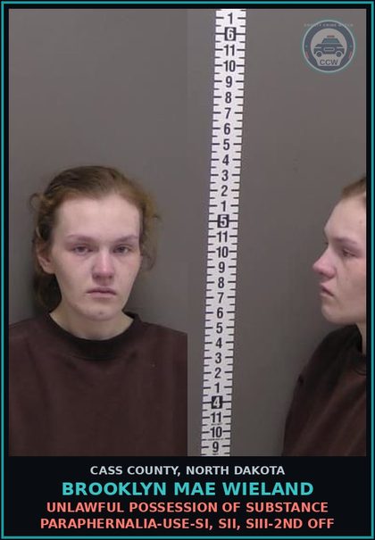 CCW arrest card for Brooklyn Mae Wieland in Cass County: Unlawful possession of drug paraphernalia-Use-SI, SII, SIII-2nd off