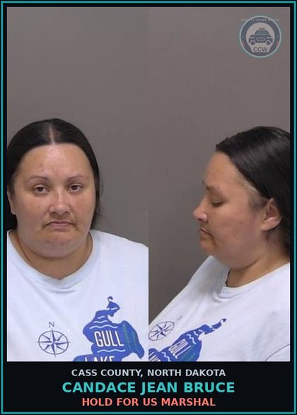 CCW arrest card for Candace Jean Bruce in Cass County: HOLD FOR US MARSHAL