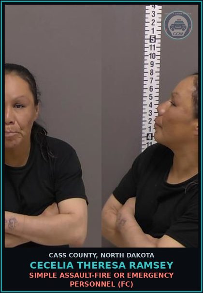 CCW arrest card for Cecelia Theresa Ramsey in Cass County: Simple assault-Fire or emergency personnel (FC)