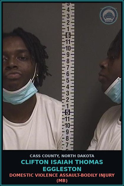 CCW arrest card for Clifton Isaiah Thomas Eggleston in Cass County: Domestic violence assault-Bodily injury (MB)
