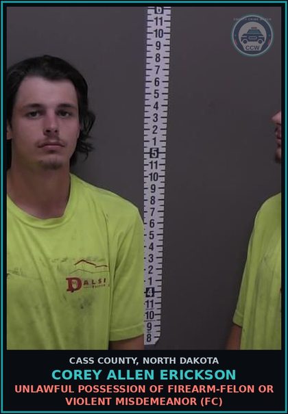 CCW arrest card for Corey Allen Erickson in Cass County: Poss of CS-Methamp-2nd off (FC)