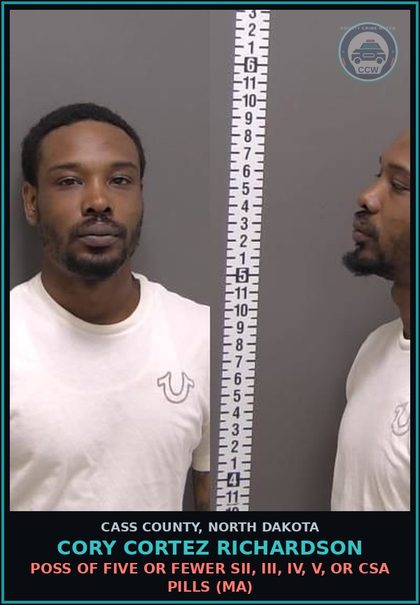 CCW arrest card for Cory Cortez Richardson in Cass County: FAIL TO PAY FINE