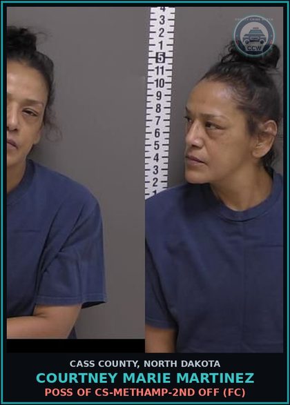 CCW arrest card for Courtney Marie Martinez in Cass County: Poss of CS-Methamp-2nd off (FC)