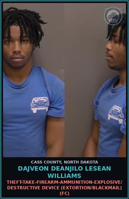 CCW arrest card for Dajveon Deanjilo Lesean Williams in Cass County: Robbery-With a firearm, dangerous weapon, or destructive device (FB)