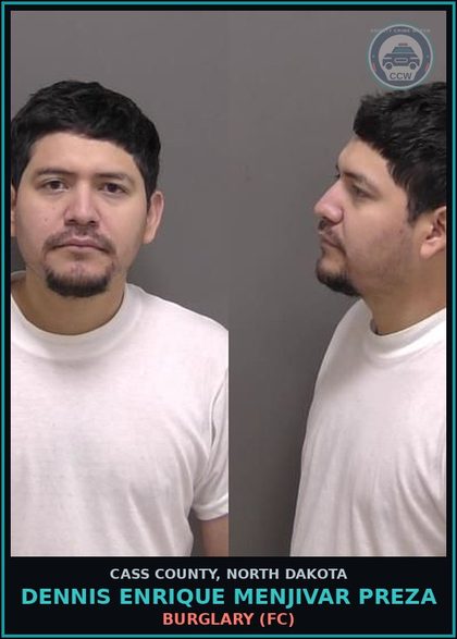 CCW arrest card for Dennis Enrique Menjivar Preza in Cass County: Burglary (FC)
