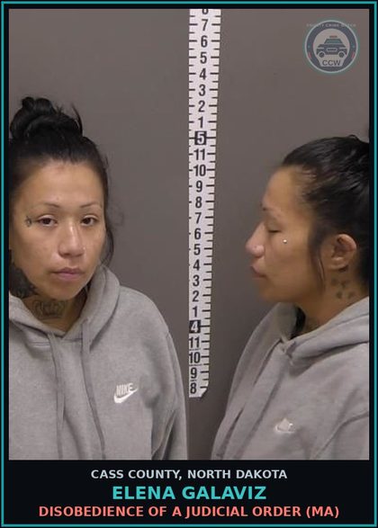 CCW arrest card for Elena Galaviz in Cass County: Disobedience of a judicial order (MA)