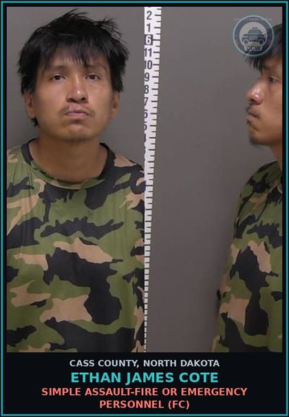 CCW arrest card for Ethan James Cote in Cass County: Simple assault-Fire or emergency personnel (FC)
