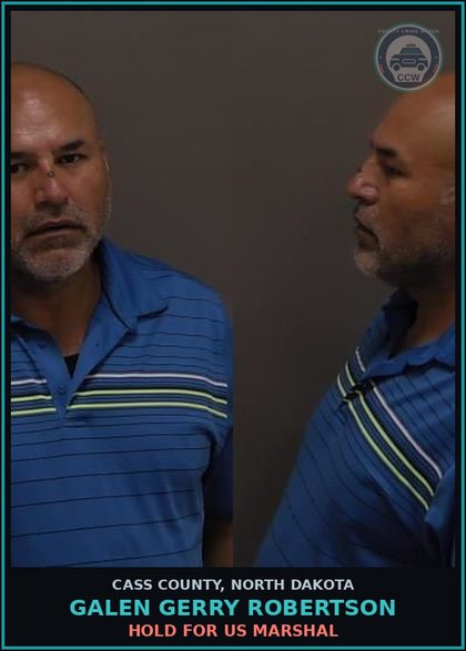 CCW arrest card for Galen Gerry Robertson in Cass County: HOLD FOR US MARSHAL