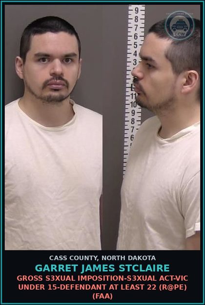 CCW arrest card for Garret James Stclaire in Cass County: Gross s3xual imposition-s3xual act-Victim under 15-Defendant at least 22 (r@pe) (FAA)