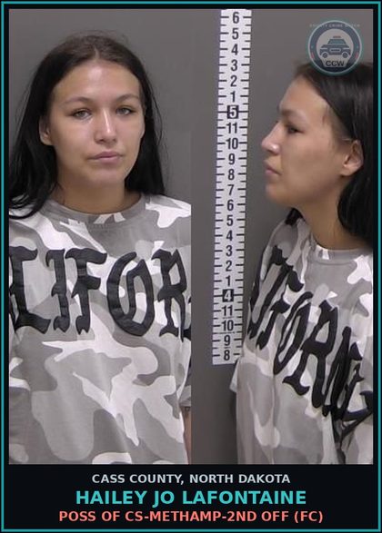 CCW arrest card for Hailey Jo Lafontaine in Cass County: Unlawful possession of drug paraphernalia-Use-SI, SII, SIII-2nd off