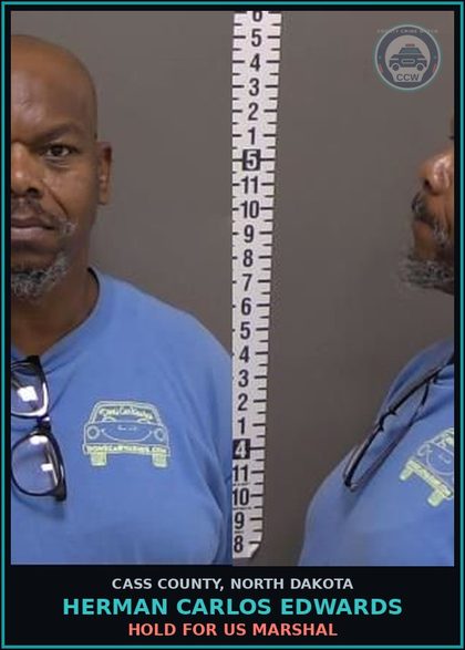 CCW arrest card for Herman Carlos Edwards in Cass County: HOLD FOR US MARSHAL