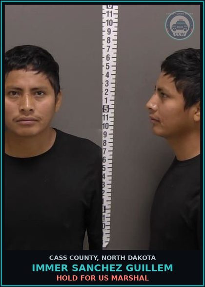 CCW arrest card for Immer Sanchez Guillem in Cass County: HOLD FOR US MARSHAL