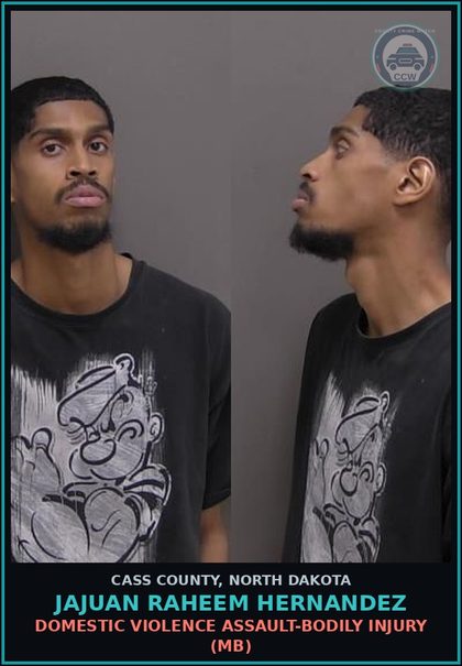 CCW arrest card for Jajuan Raheem Hernandez in Cass County: Domestic violence assault-Bodily injury (MB)